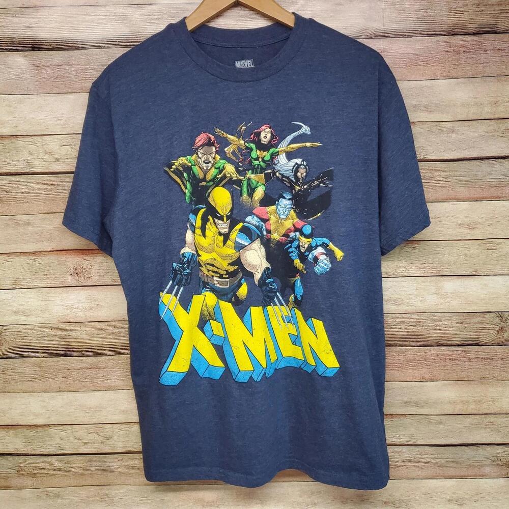 Marvel X Men Shirt Blue Mens Wolverine Colossus Phoenix Storm See Measurements